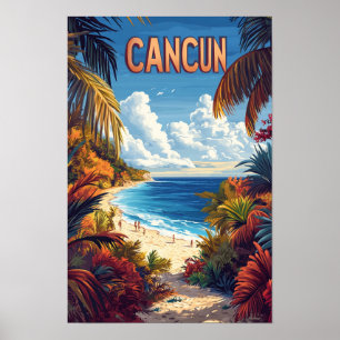 Cancun Strand Mexiko Vintage-Illustration Reise Poster