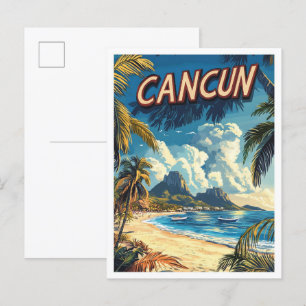 Cancun Strand Mexiko Vintage-Illustration Reise Postkarte