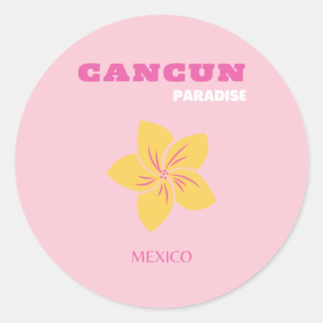 Cancun Travel Art, Mexiko, Preppy, Pink Preppy Art Runder Aufkleber (Vorderseite)