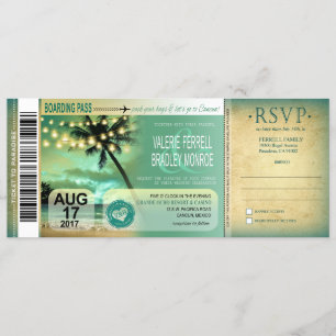 Cancun Twilight Beach Boarding Pass Wedding aqua Einladung