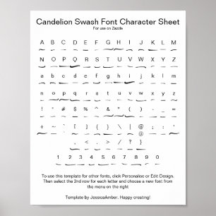 Candelion Swash Font Character Sheet for Zazzle Poster