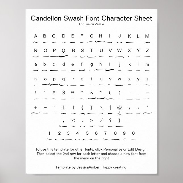 Candelion Swash Schriftart-Zeichenblatt für Zazzle Poster (Vorne)