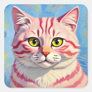 „Candice“ Eine Kirschgestreifte Mystik – Katzenpor Quadratischer Aufkleber