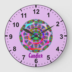 CANDICE ~ Rainbow Fraktal Pattern ~ Personalisiert Große Wanduhr