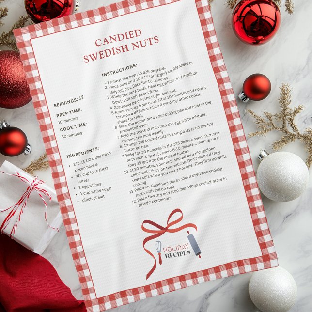 Candid Swedish Nuts Holiday Recipe Geschirrtuch (Candied Swedish Nuts Red Check Buffalo Plaid Holiday Recipe Kitchen Towel)