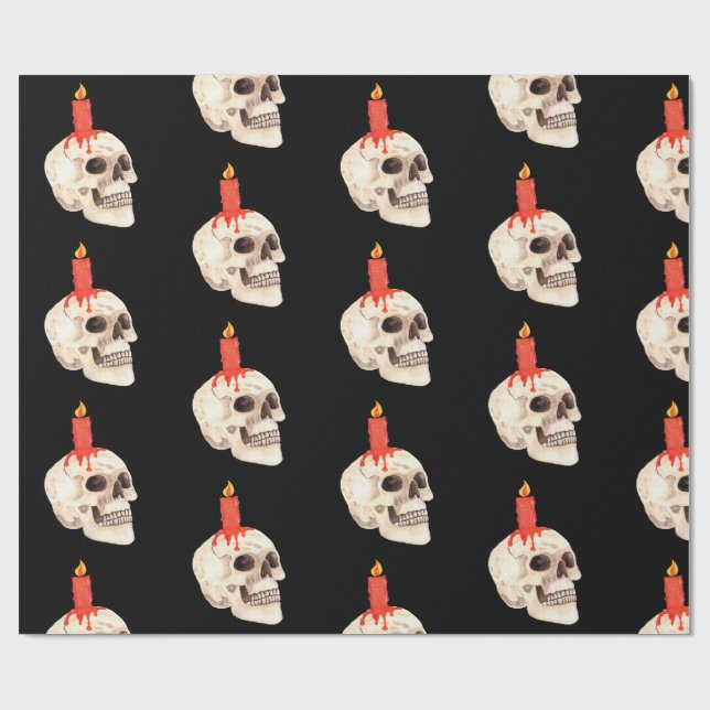 Candle and Skull Halloween Mustertafel Geschenkpapier (Flach)