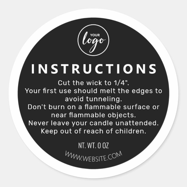 Candle Bottom Black Candle Care Instruction Runder Aufkleber (Vorderseite)