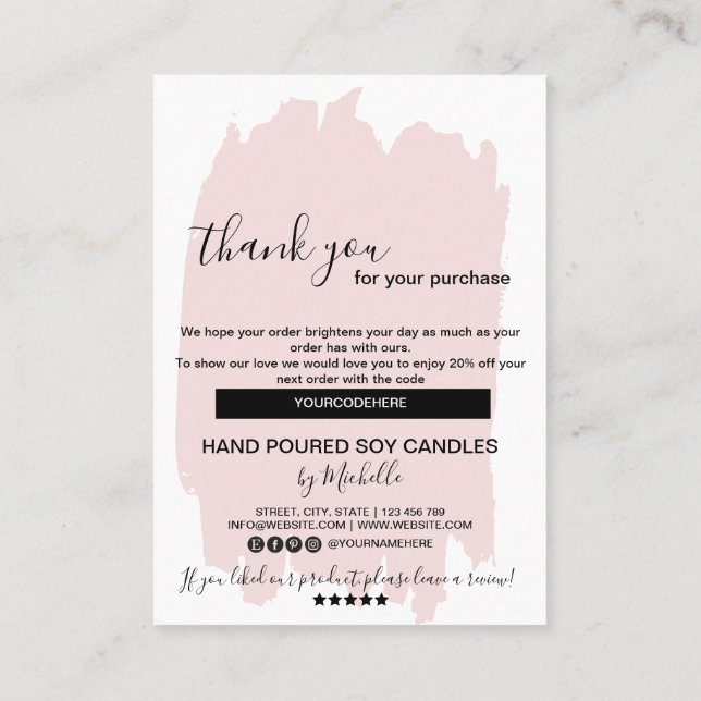 Candle Care Card Vielen Dank Karte Fügen Sie Ihren (Rückseite)