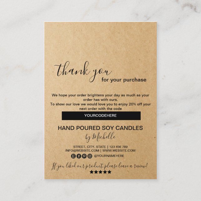 Candle Care Card Vielen Dank Karte Fügen Sie Ihren (Rückseite)