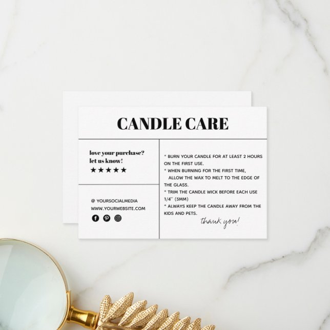 Candle Care - Danke, dass Sie die Packkarte gekauf Dankeskarte (Vorderseite/Rückseite Beispiel)