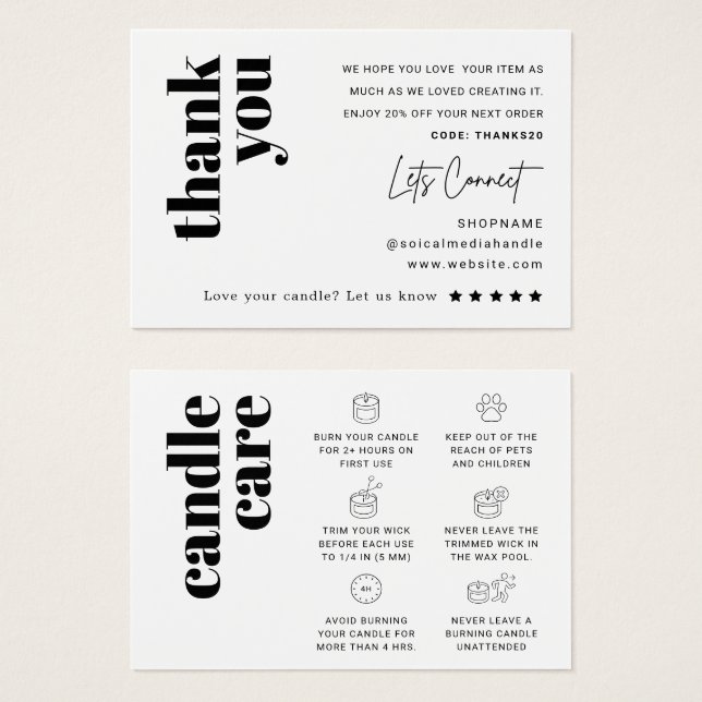 Candle Care Dankeschön Karte (Vorne & Hinten)