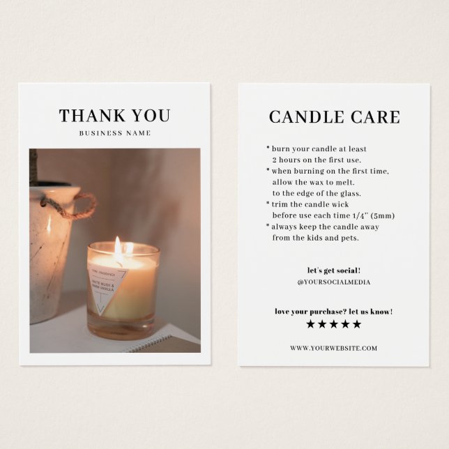 Candle Care Foto Dankeschön Karte (Vorne & Hinten)