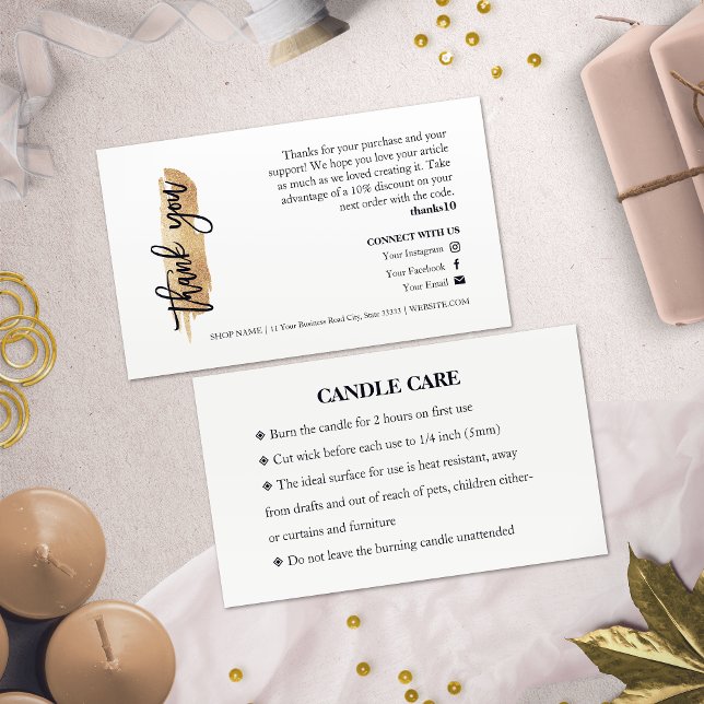Candle Care Gold Gliter Chic Script Danke Karte (Von Creator hochgeladen)
