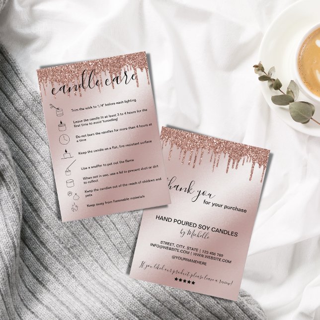 Candle Care Instructions Card Add Your Logo Tropfe Visitenkarte (Illustrated icons candle care instructions)