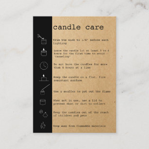 Candle Care Instructions Card Hinzufügen Ihres Log Visitenkarte
