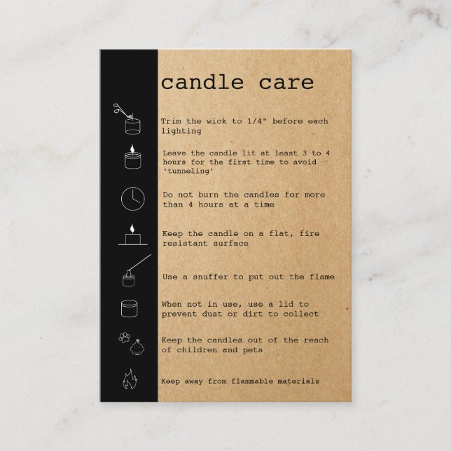 Candle Care Instructions Card Hinzufügen Ihres Log Visitenkarte (Vorderseite)