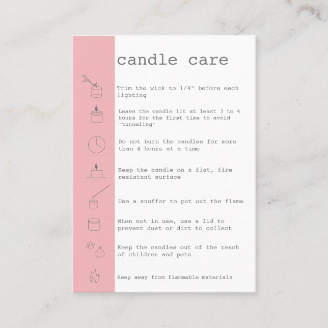 Candle Care Instructions Card Hinzufügen Ihres Log Visitenkarte (Vorderseite)