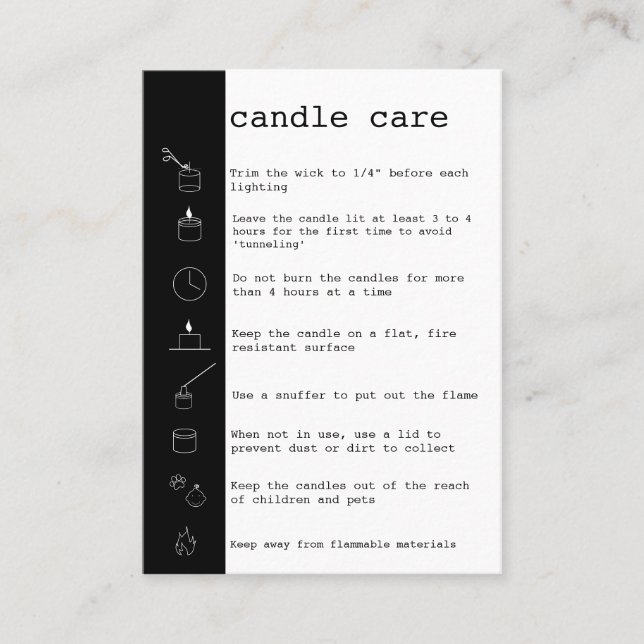 Candle Care Instructions Card Hinzufügen Ihres Log Visitenkarte (Vorderseite)