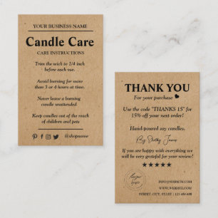 Candle Care Kraft Papier   Benutzerdefiniertes Log Visitenkarte