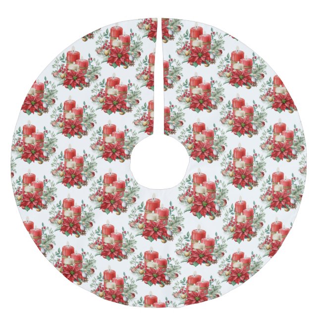 Candle Center mit Poinsettia Blume Muster Polyester Weihnachtsbaumdecke (Vorderseite)