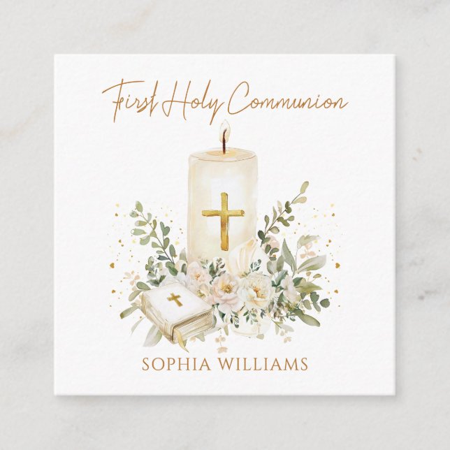 Candle Cross Bible Greenery First Holy Communion  Begleitkarte (Vorderseite)