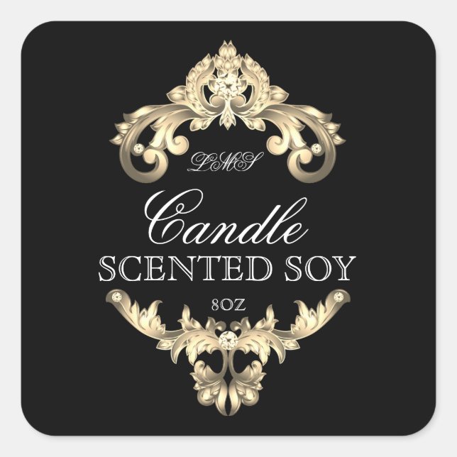 Candle Elegante Gold Black Product Label Quadratischer Aufkleber (Vorderseite)