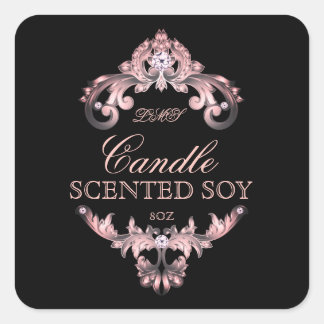 Candle Elegantes rosa, schwarzes Produktetikett Quadratischer Aufkleber