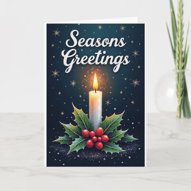 Candle & Holly – Season’s Greetings Karte (Vorderseite)