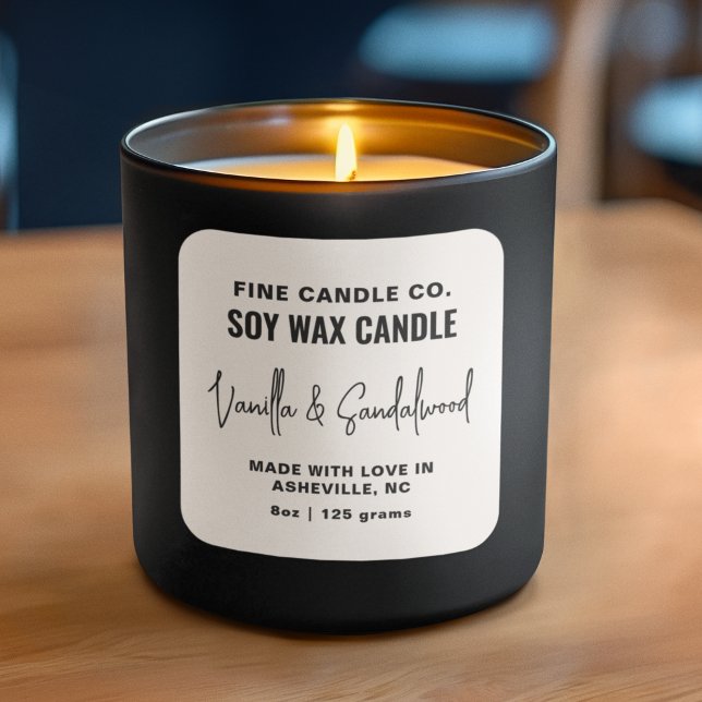 Candle Label Elegante Moderne Minimalistische Schw Quadratischer Aufkleber (Von Creator hochgeladen)