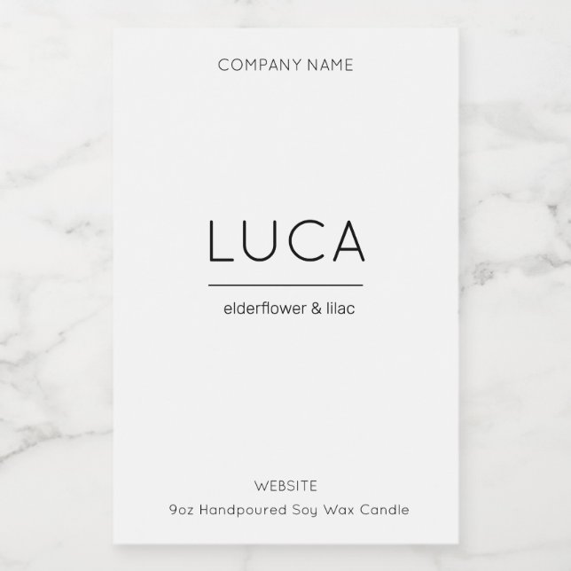Candle Label Luca Elegantes Candle & Product Label Lebensmitteletikett (Einzelnes Label)