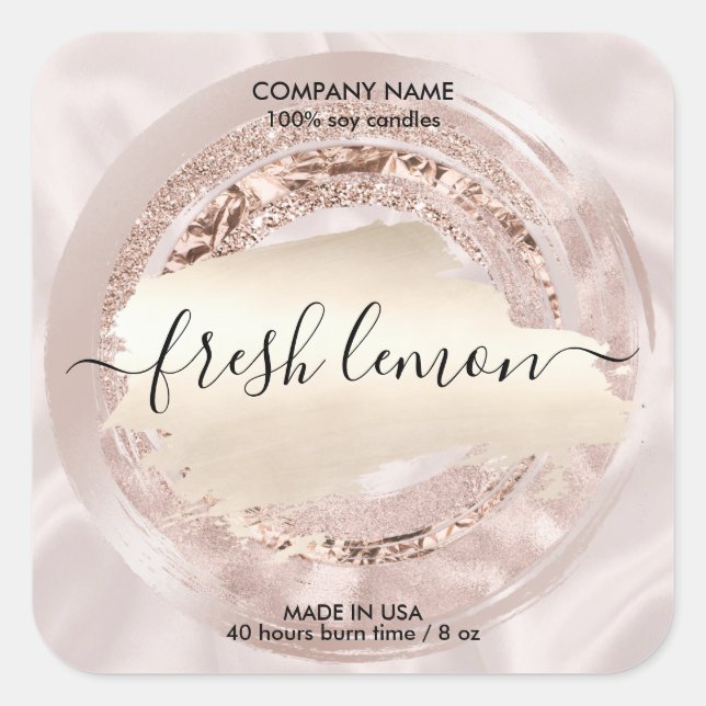 Candle Label Moderne Rosa Seide Quadratischer Aufkleber (Vorderseite)