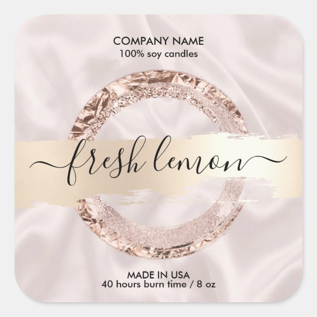 Candle Label Moderne Rosa Seide Quadratischer Aufkleber (Vorderseite)