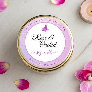Candle Labels Pink Ombre Glitzer Niedlich Butterfl Runder Aufkleber