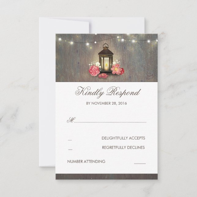 Candle Lantern Vintag und rustikal Wedding RSVP (Vorderseite)