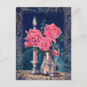 CANDLE LIGHT & ROSE von SHARON SHARPE Postkarte