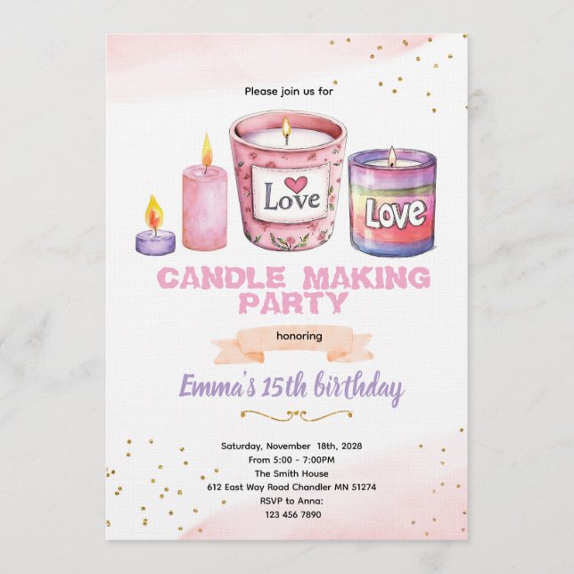 Candle making party invitation einladung (Vorderseite)