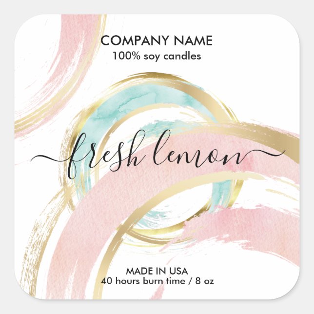 Candle moderne abstrakte Produktkennzeichnung hand Quadratischer Aufkleber (Vorderseite)