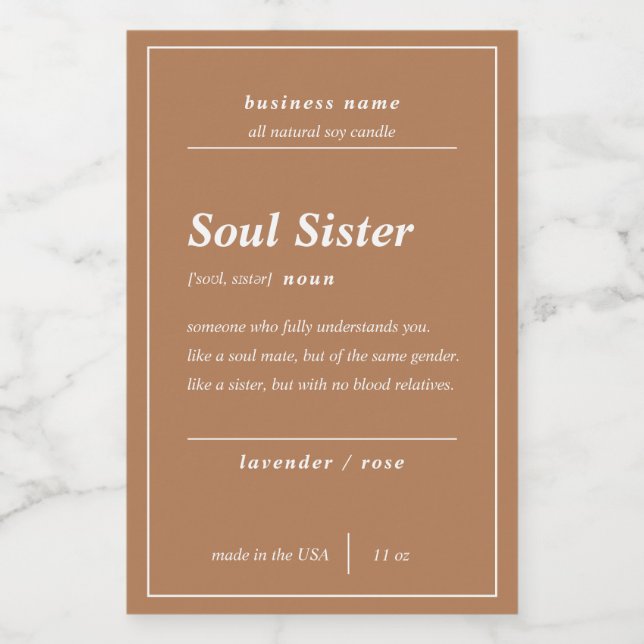 Candle Product Soul Sister Personalisiert Label Lebensmitteletikett (Einzelnes Label)