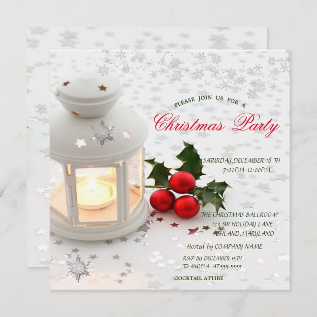 Candle, Stars Holiday Weihnachten Korporiertes Par Einladung (Vorne/Hinten)