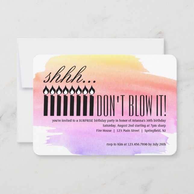 Candle Überraschung Shhh... BLOW ES NICHT! Geburts Einladung (Vorderseite)