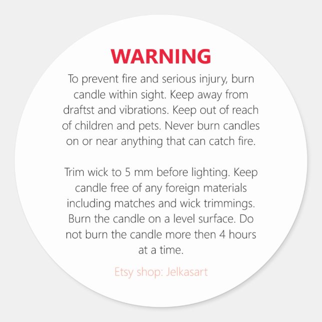 Candle warning label runder aufkleber (Vorderseite)