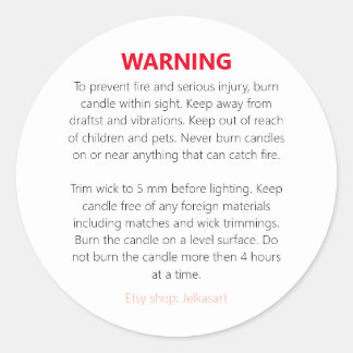 Candle warning label runder aufkleber