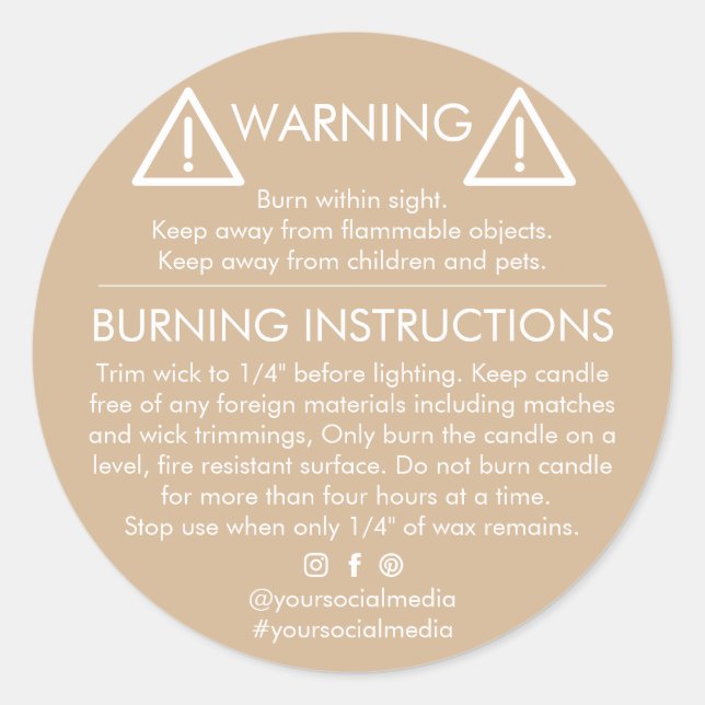 Candle-Warnschild - Modernes Sicherheitsdesign Runder Aufkleber (Vorderseite)