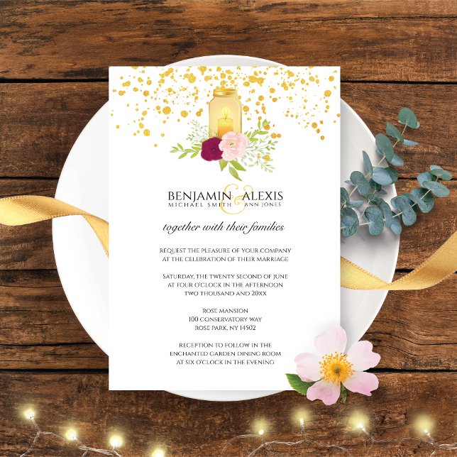 Candlelight Rose Glitzer Romantische Hochzeit Einladung (Von Creator hochgeladen)