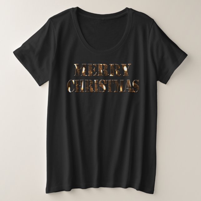 Candlelight Typografie Frohe Weihnachten Große Größe T-Shirt (Design vorne)