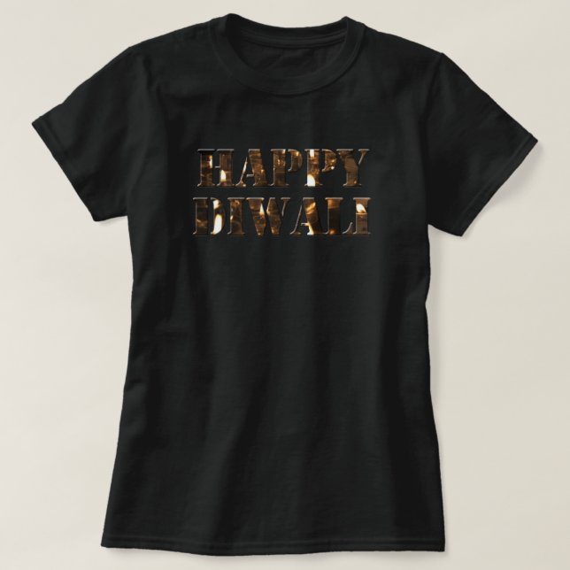Candlelight Typografie Happy Diwali T - Shirt (Design vorne)