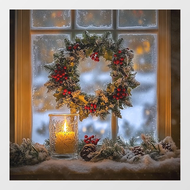 Candlelight-Wreath-Fensterheber Fensteraufkleber (Blatt)