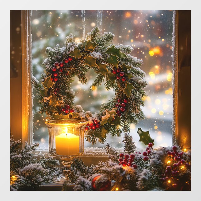 Candlelight-Wreath-Fensterheber Fensteraufkleber (Blatt)