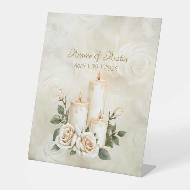 Candlelight Zeremonie Blumenschild Unsere Hochzeit Sockelschild (Vorderseite)