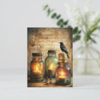Candlelit Crow mit antiken Flaschen & Noten